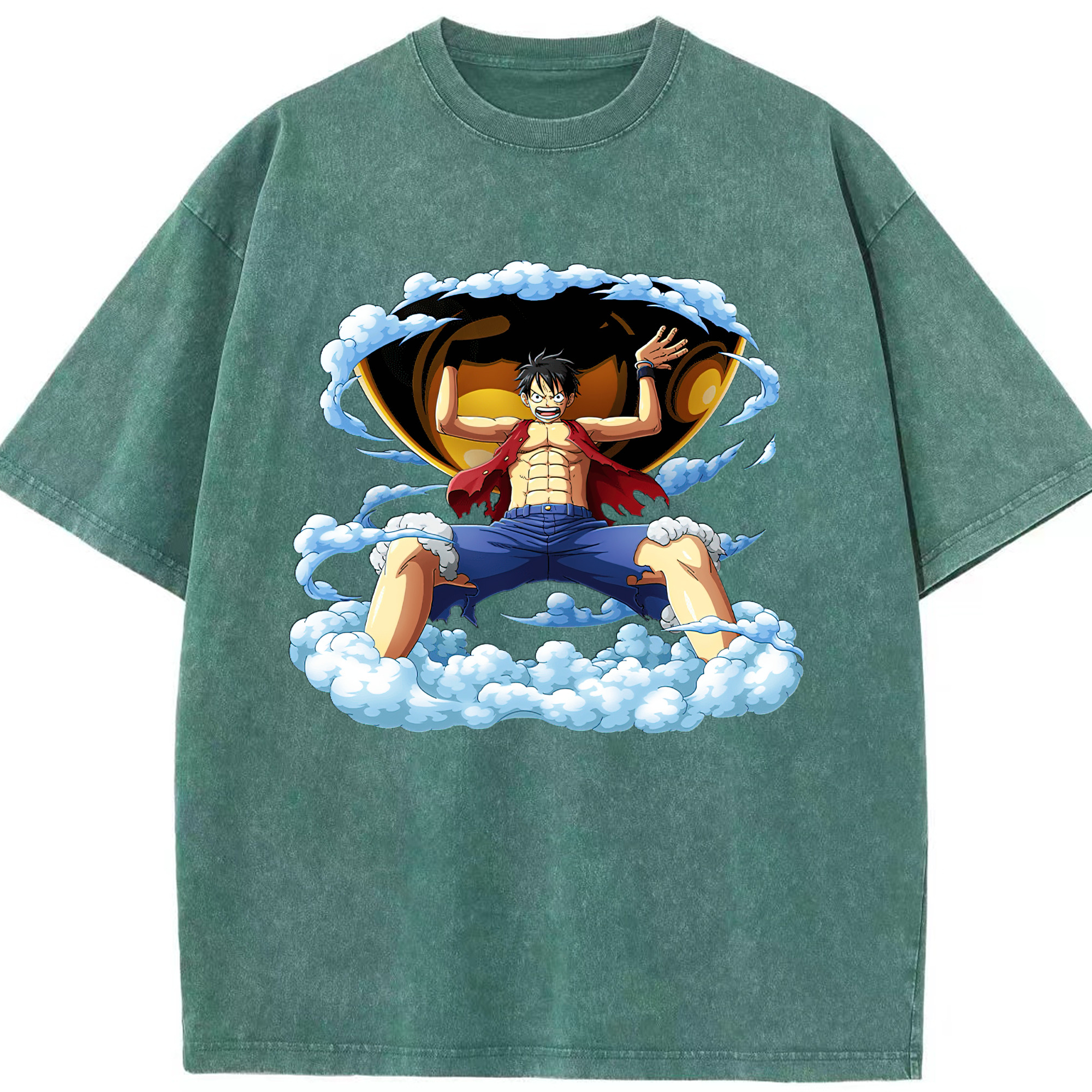 ワンピース モンキー・D・ルフィ ONE PIECE Monkey D. Luffy 綿100% ヴィンテージ風 半袖Tシャツ（フロントプリント）